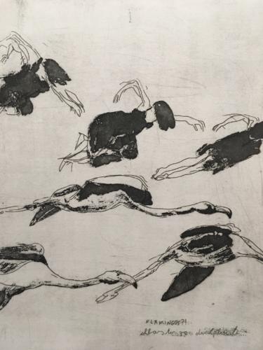"flamingos"Strichätzung,Zuckertusche2009